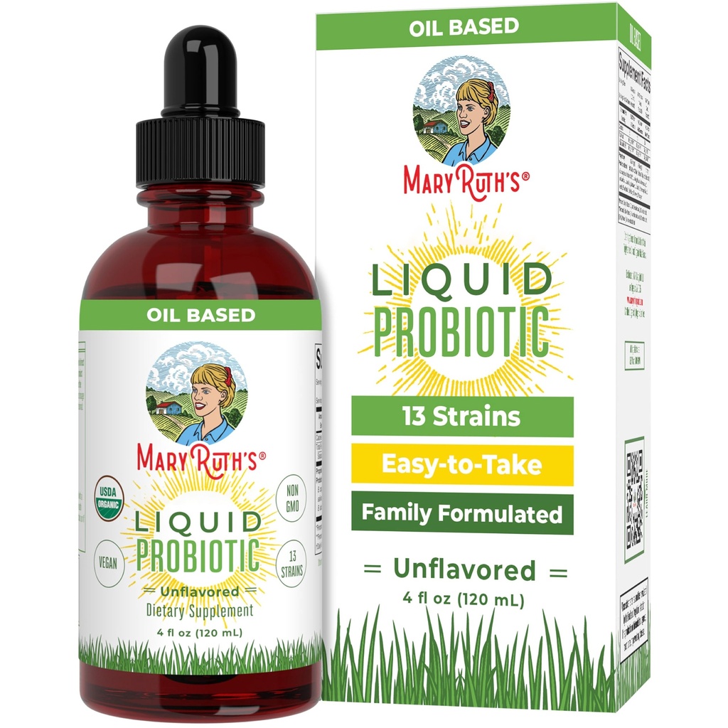 MARYRUTH'S Organics Liquid Probiotic for Ages 4+ | 2 억 CFU | 13 Probiotic Strains | Gut Health & Digestive Support | Gas & Bloating Support | Vegan | 글루텐 프리 | 여행용| 40 인분
