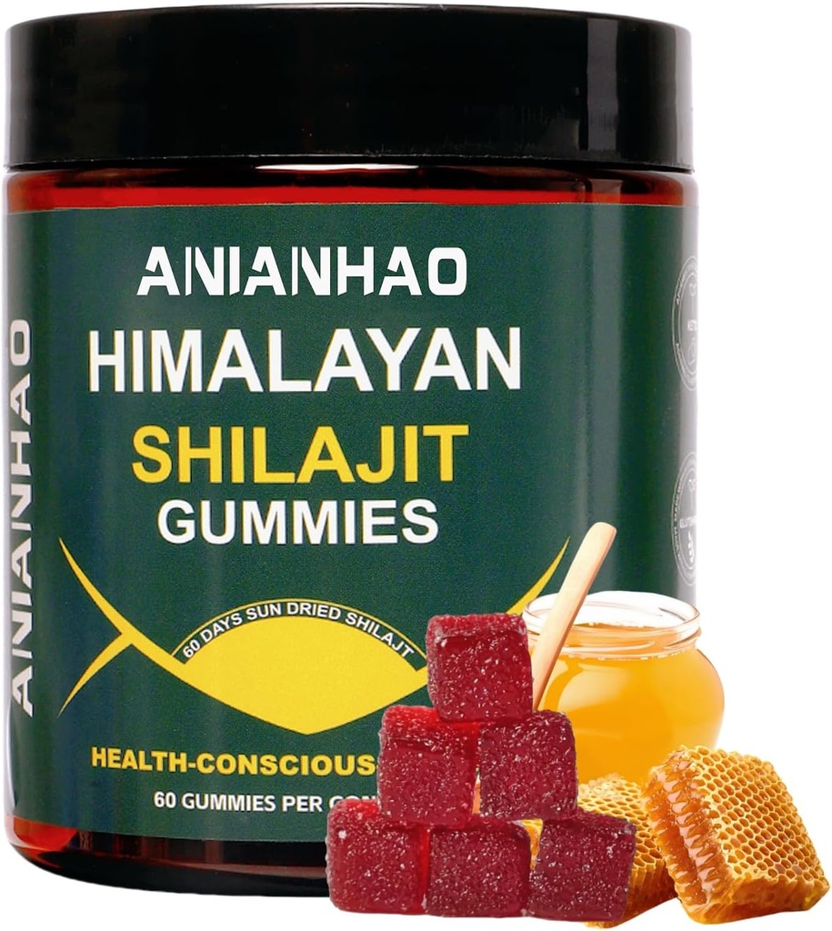 Shilajit Gummies 6000mg - Manuka Honey & Fulvic Acid, Minerals, Immune System & Vitality Booster, Vegan Himilayan Shalajit Gummies (1 병)가있는 Shilajit Gummies