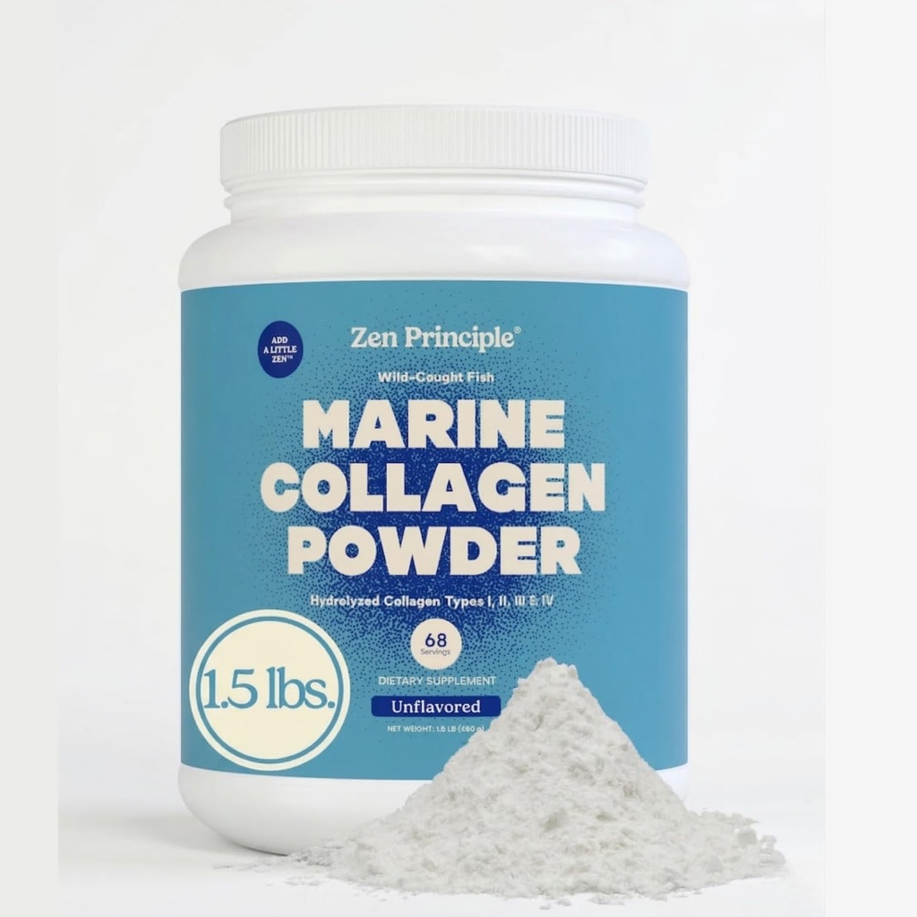 Zen Principle Marine Collagen Peptides Powder 1.5 lb. Wild-Caught Fish, Non-GMO. 건강한 피부, 모발, 관절 및 뼈를 지원합니다. 가수분해된 유형 1 & 3 단백질. 아미노산. 섞기 쉽지 않음.