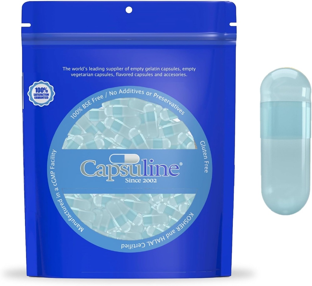 Capsuline Spirulina 색 크기 0 빈 채식 캡슐 블루 / 블루 - 100 개 카운트 - 채식 빈 알약 캡슐 - DIY 야채 캡슐 충전 - Veggie Pill 캡슐 - Kosher 및 Halal 인증