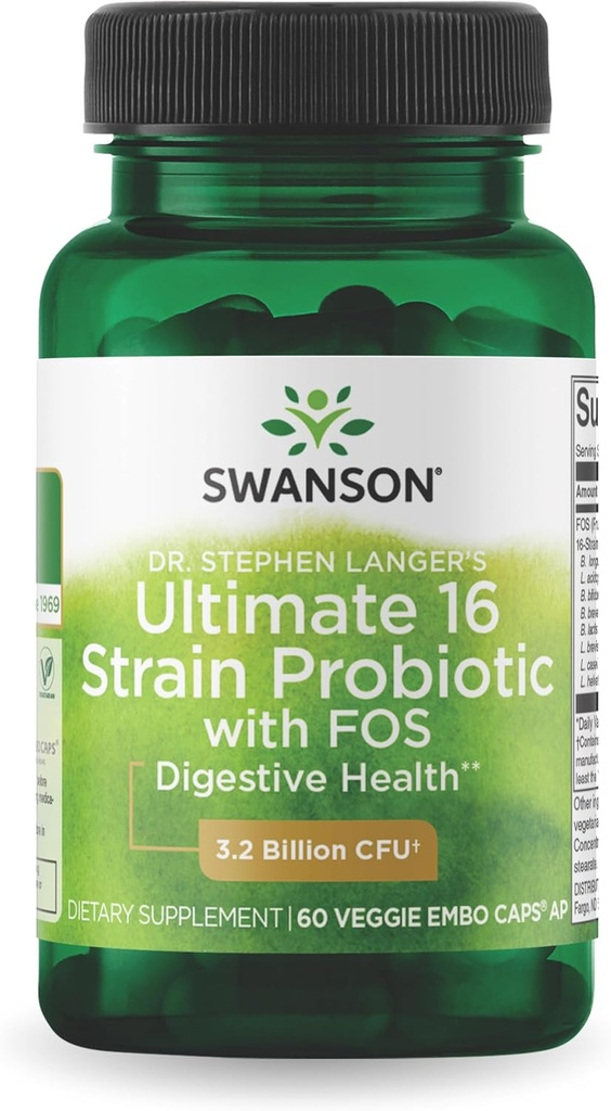 Swanson Dr. Stephen Langer의 공식 - 자연적인 Probiotic w/Prebiotic FOS - 캡슐 당 Digestive 지원 w/3.2 Billion CFU를 승진시키는 16 긴장 보충교재 - (60의 Veggie 캡슐)
