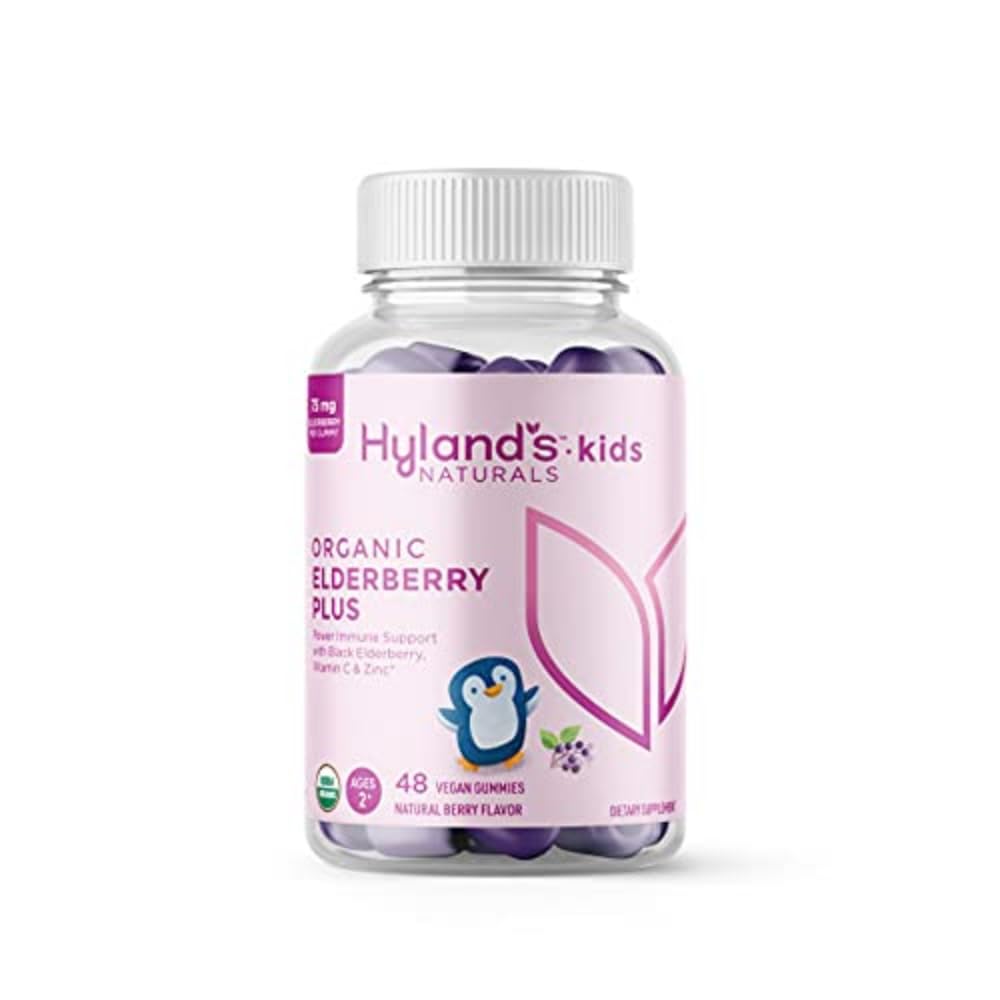Hyland의 Kids Organic Elderberry Plus Gummies, ZINC 및 비타민 C가있는 유기 블랙 엘더 베리, 아이들을위한 면역 지원, 48 Vegan Gummies
