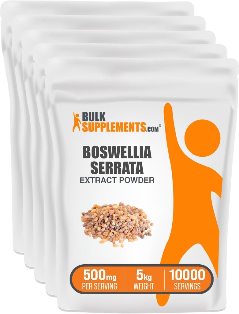 BulkSupplements.com Boswellia Serrata 추출물 분말 - Frankincense 수지, Boswellia Serrata 분말 - 초본 보충, 글루텐 무료, 서빙 당 500mg, 5kg (11 파운드) (포장 5)