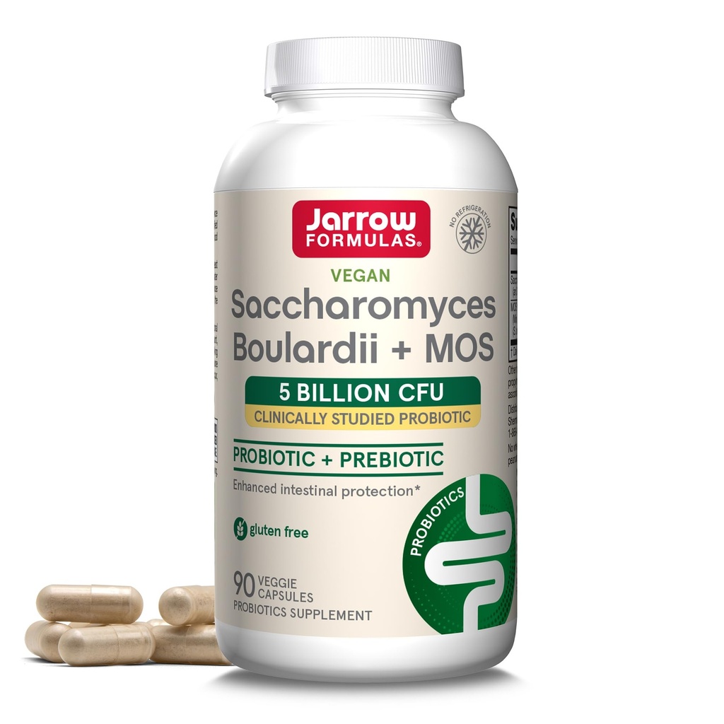 Jarrow Formulas Saccharomyces Boulardii + MOS Probiotics for Digestive Health and Intestinal Tract Support - 봉사 당 5 억 CFU - 90 지연 릴리즈 캡 - Probiotic + Prebiotic - 90 서빙