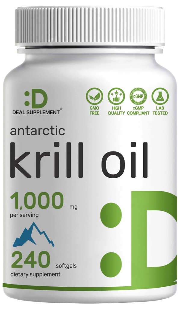 DEAL SUPPLEMENT 남극 크릴 오일, 봉사 당 1,000mg, 240 Softgels – 수성 무료, 생선 맛 없음 – 오메가-3s, EPA, DHA, Astaxanthin, & Phosphos – 비 GMO, 글루텐 지루에 풍부한