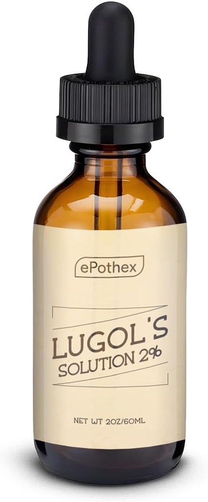 Lugol의 해결책 2% 2oz 유리제 점적기 병. 칼륨 Iodide와 Iodine, 60ml를 포함합니다