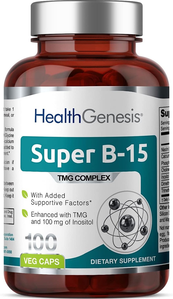 Super B-15 100 Vcaps - Niacin 칼슘 Choline Inositol DMG TMG - 건강한 산소 에너지 수준을 지원합니다