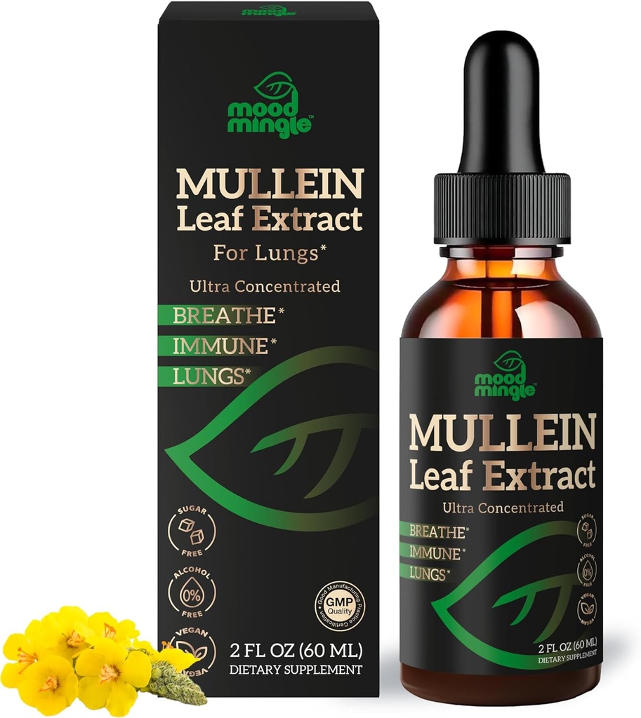 Lungs - 호흡 건강 지원 Lung Detox Cleanse에 대한 Mullein 드롭 - Vegan Sugar-Free Gluten 무료 - 남성 여성 2fl에 대한 액체 보충 (60ml) (1 팩)