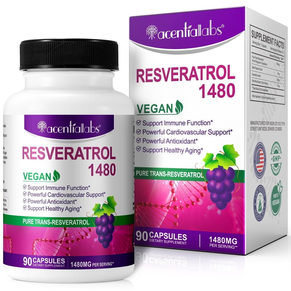 100% 자연적인 Resveratrol - 서빙 당 1480mg, 90의 Veggie 캡슐, 99% 순수한 trans-Resveratrol, 건강한 시효, 뇌 & 심장 지원을 위한 산화 방지제