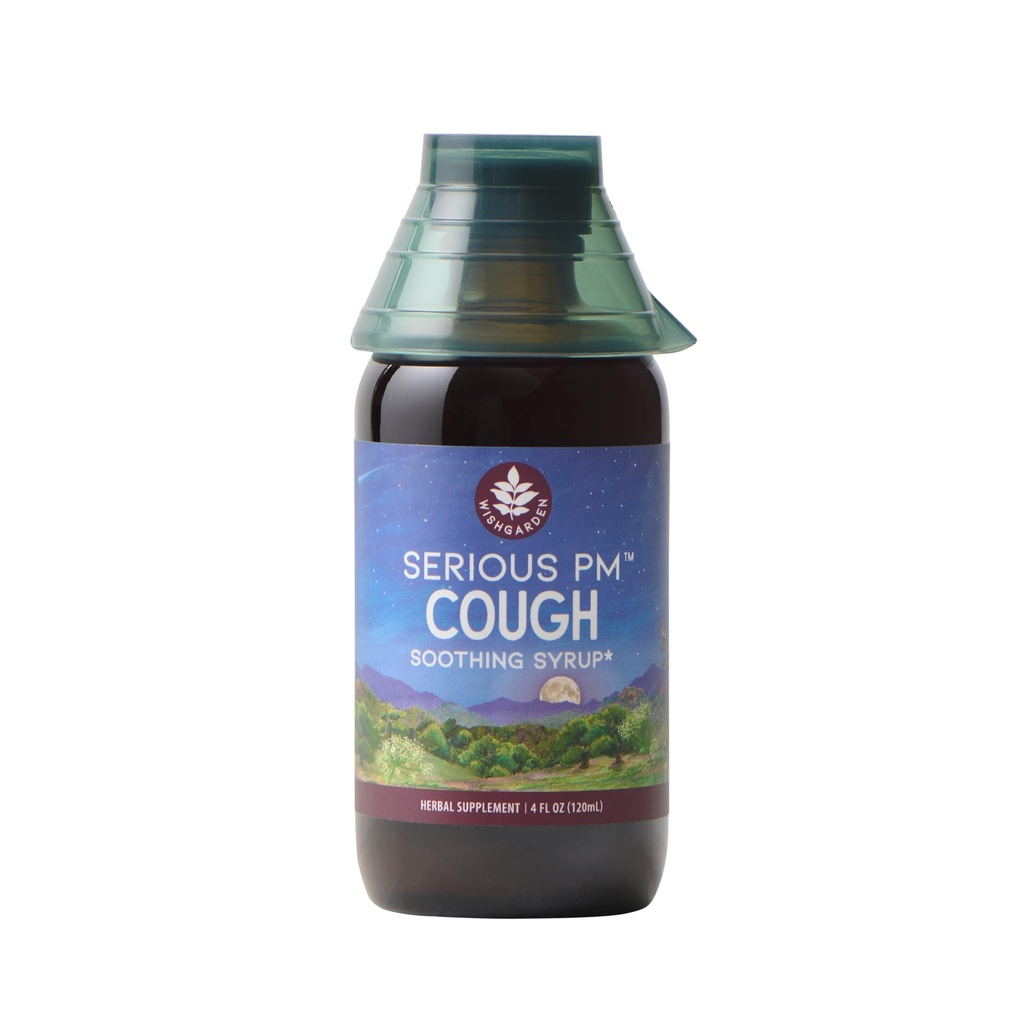 WishGarden 허브 심각한 기침 PM Soothing Syrup - Mullein 잎 Calms Cough Reflex를 가진 성인을 위한 자연적인 초본 야간 기침 억제물, 정상적인 Mucus 생산을, 지원 나머지 잠, 4oz
