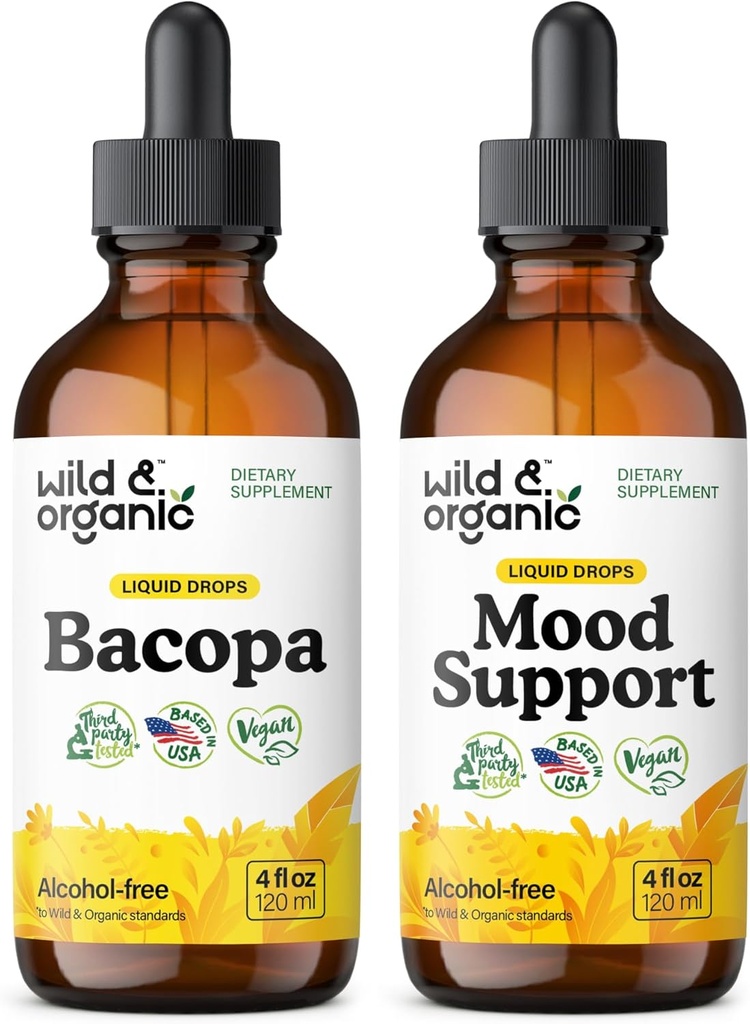 야생 & 유기 Bacopa Tincture 4 fl oz & 계류 지원 Tincture 4 fl oz
