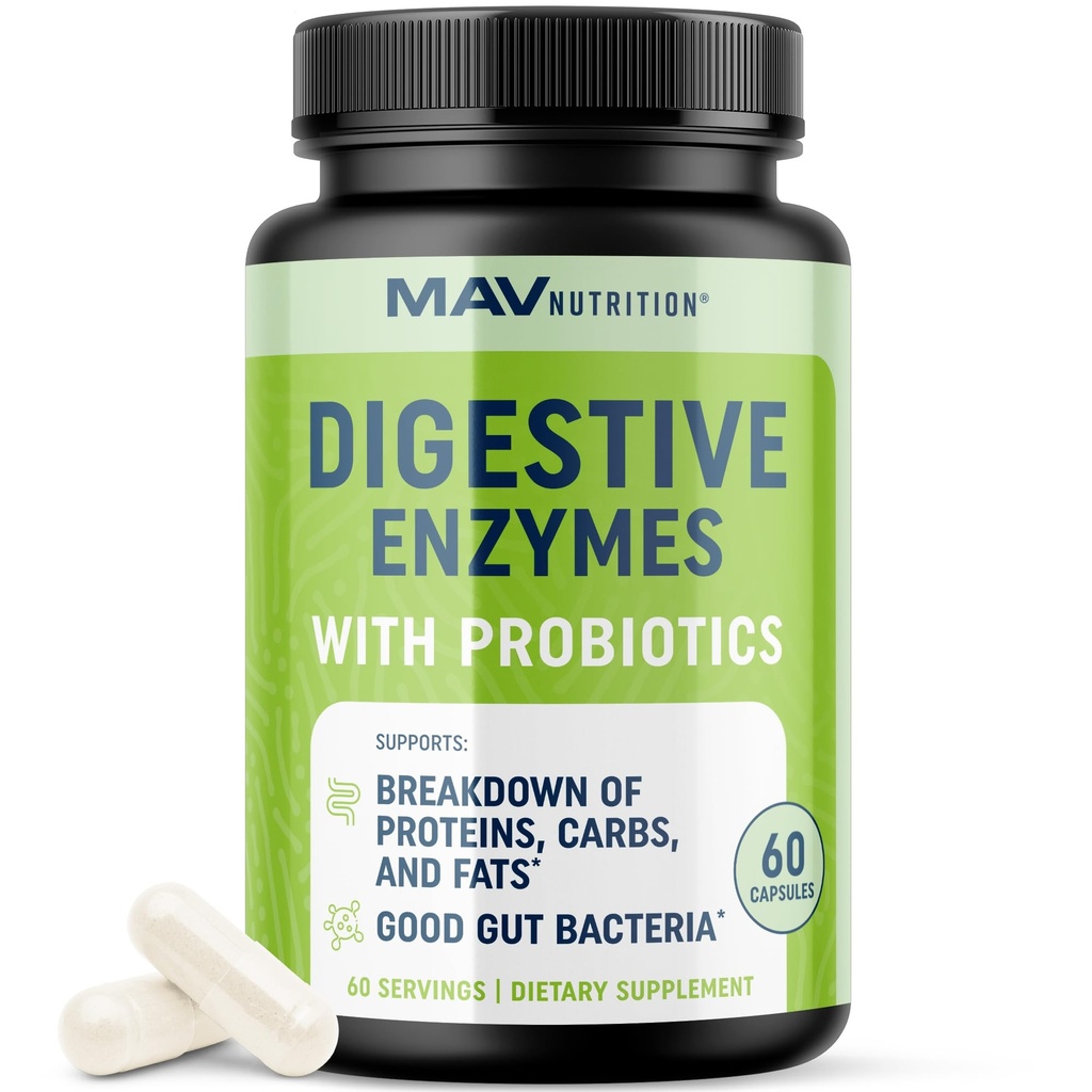 Enzimas Digestivas con Probióticos | Salud Digestiva para Mujeres y Hombres | Mezcla de Enzimas de 400mg con Cepas Probióticas para la Digestión y la Salud Intestinal | 채식주의 인| 60 개