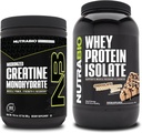 NutraBio Creatine Monohydrate, Unflavored, 300g 및 Whey Protein Isolate, 초콜릿 땅콩 버터, 보충 번들 - 근육 에너지, Lean 근육 성장, 회복 및 힘