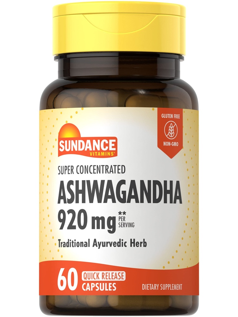 Sundance Ashwagandha 920mg | 60 캡슐 | 슈퍼 컨센트 | 전통 Ayurvedic 허브 | 비 GMO, 글루텐 무료 보충