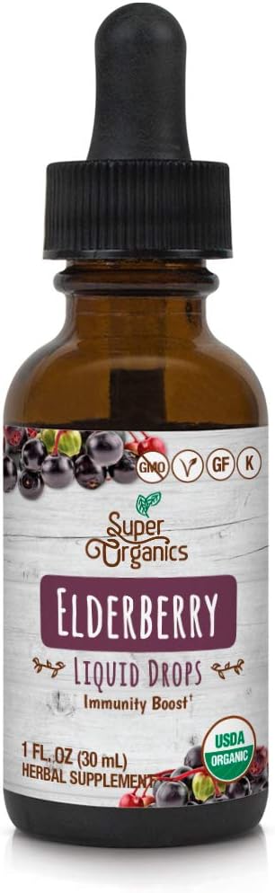 Super Organics Organic Elderberry 액체 드롭 | 비 GMO, 글루텐 프리, 고셔, & 비건, 1 Fl Oz