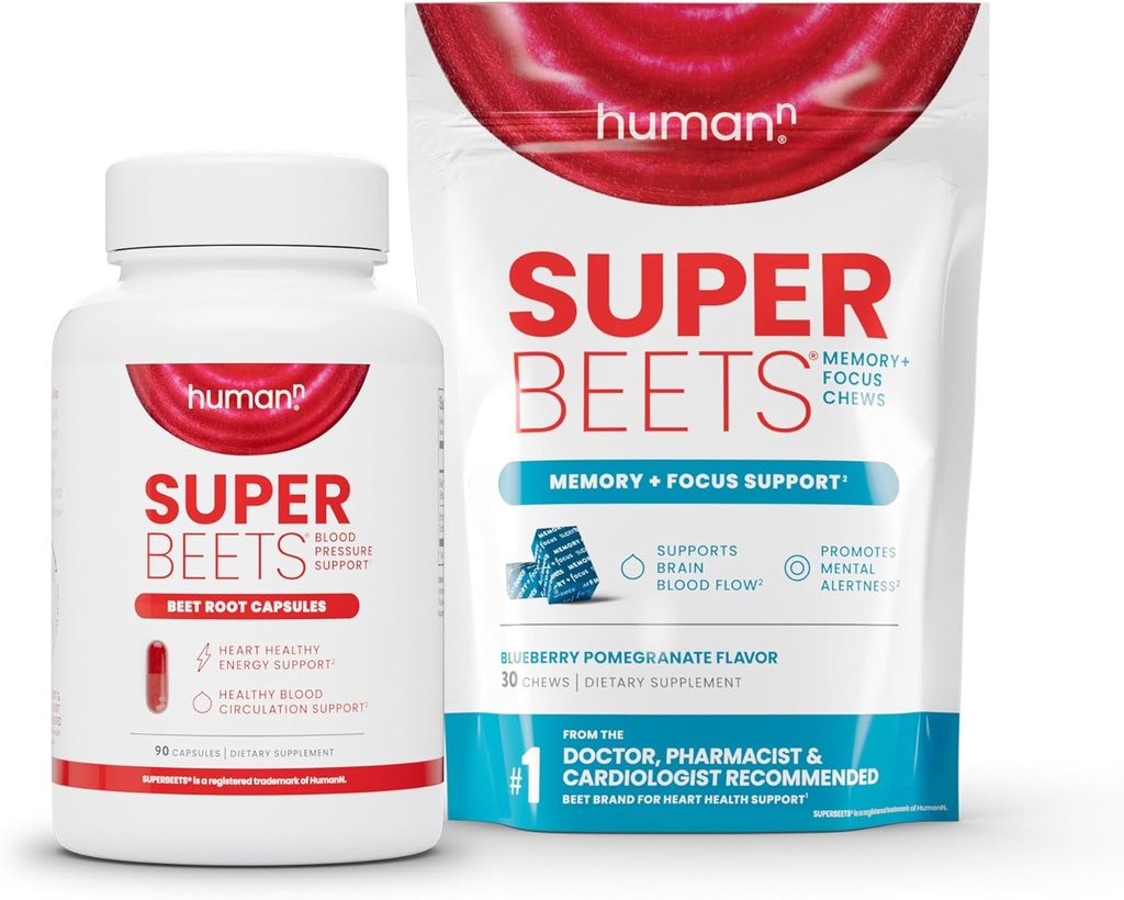 Humann SuperBeets Beet 뿌리 캡슐 & 기억 + 초점 Chews