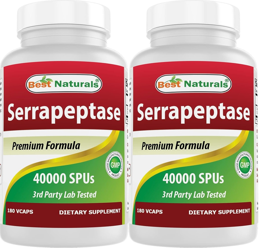 최고의 자연 Serrapeptase 40000 SPUs 180 캡슐 (180 개)