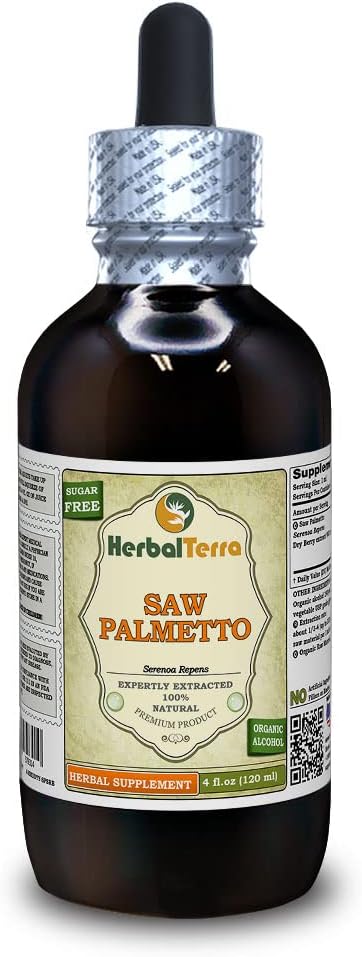 Saw Palmetto (Serenoa Repens) Tincture, 유기 건조 Berries 액체 추출 (브랜드 이름: HerbalTerra, Proudly Made in USA) 4 fl.oz (120 ml)