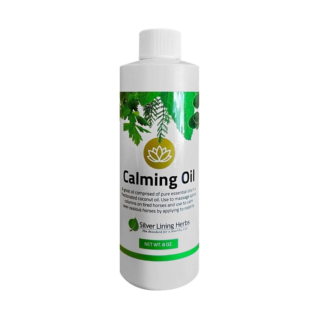 Silver Lining Herbs Calming Oil for Horses – 코코넛 오일과의 모든 자연 정유 혼합 – 도움 Relax Anxious, Restless & High-Strung Horses – 8 oz