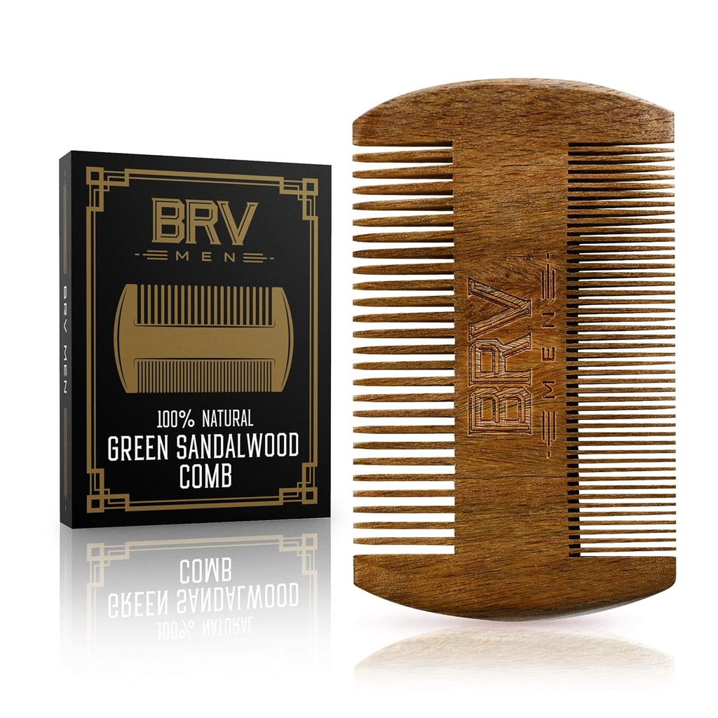 BRV MEN Beard & Mustache 빗, 100 % 천연 녹색 샌들우드, 휴대용 케이스가있는 포켓 곰 빗, 모든 유형 및 헤어 스타일을위한 남성을위한 나무 곰 빗 & 곰