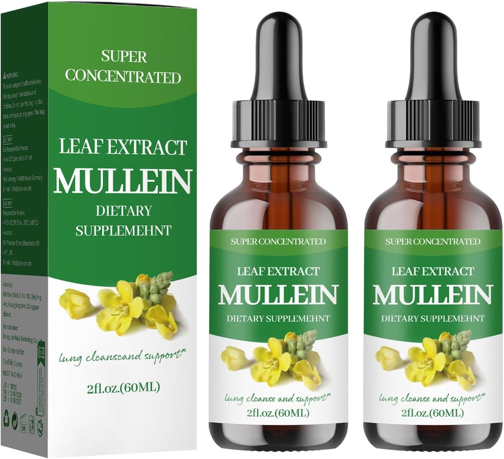 Lungs, Mullein 잎 추출 물에 대 한 Mullein 드롭 - 지원 Lung Cleanse - 성인, Tincture 드롭에 대 한 유기 자연 보충 | 비 GMO, 채식 건강 라이프 스타일-(2Pack)