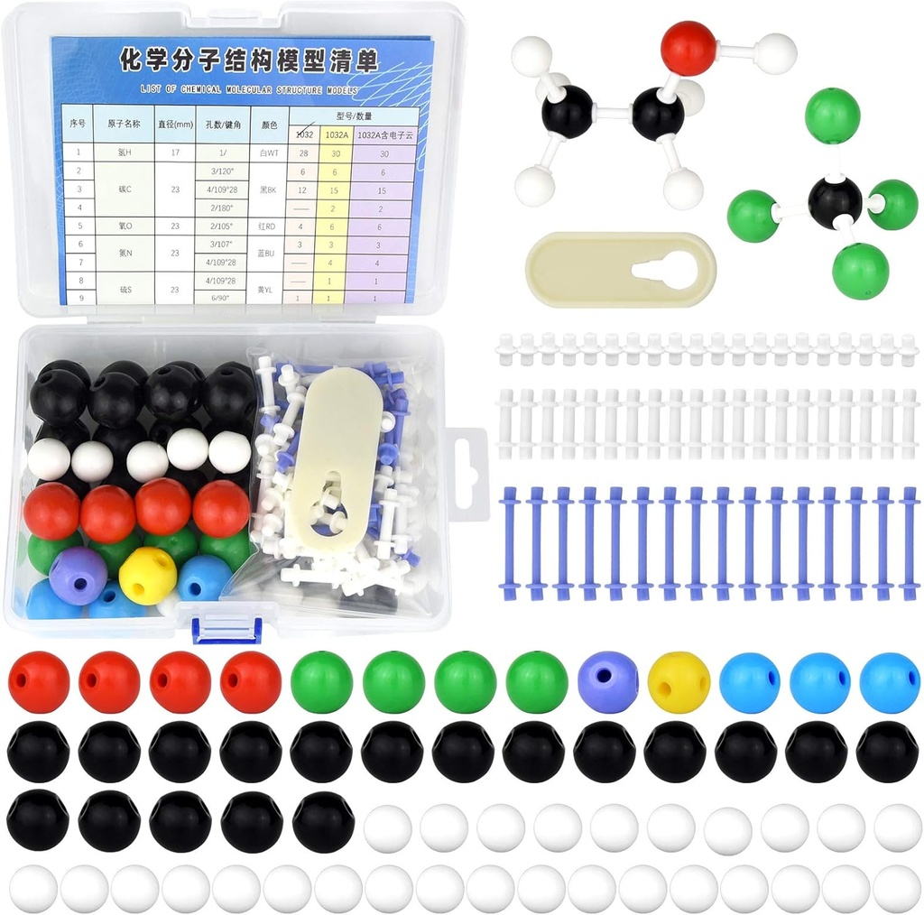 136pcs 유기 화학 분자 모델 학생 및 교사 무기 및 유기 학술 화학 교육 59 원자 및 76 링크 본드 및 1 링크 원자 제거