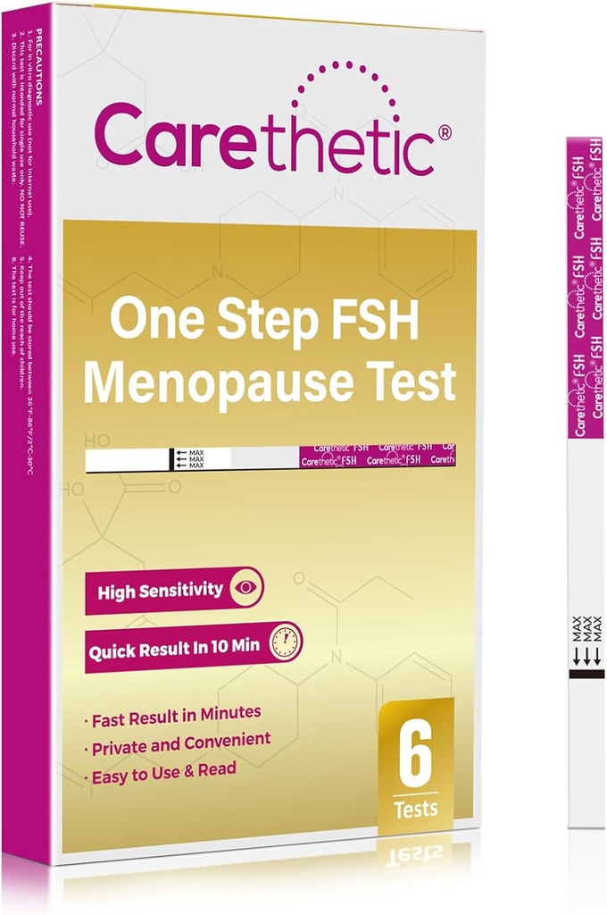[6 Pack] Carethetic Menopause Test Kit - 홈 망포스 스테이지 모니터링, 고감도 결과에 대한 신속한 FSH 테스트 스트립