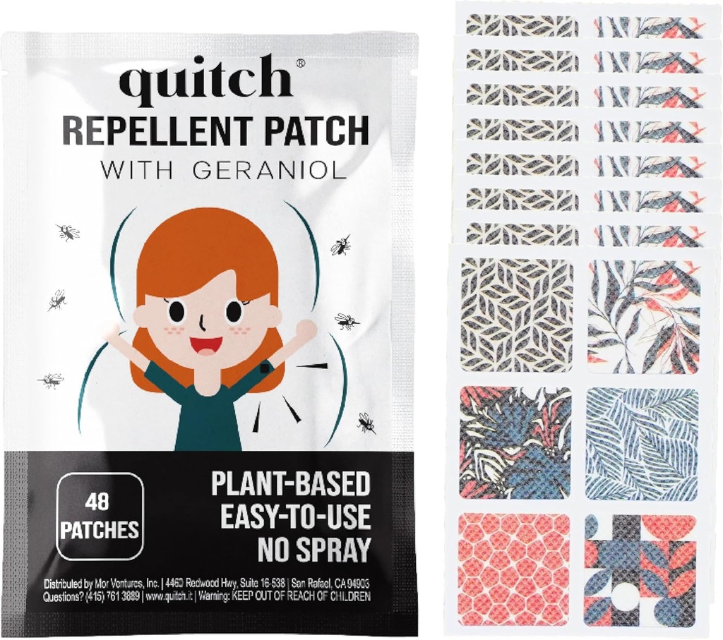 Quitch Natural Mosquito Repellent Stickers for Kids & Adults | geraniol Bug Patch | 안티 모기 패치 | 아기용 모기 패치 | 벌레 스프레이 스티커 | citronella Insect Repellent Alternative