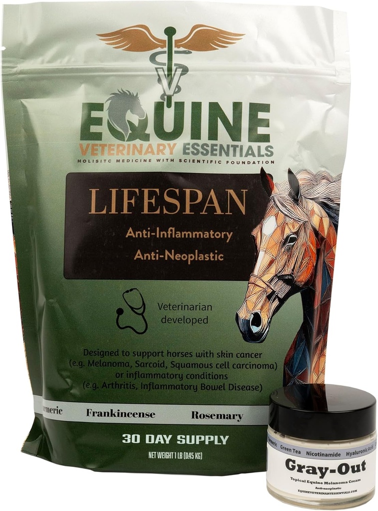 Lifespan & Gray-Out Equine Care 번들 | 초본 항염증제 구두 보충교재 + Melanoma Cream Joint, Mobility & Skin Health Support for Horse | 웰빙 팩
