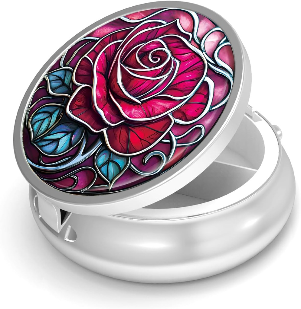 Pill Box-3 Compartment Purse & Pocket Mini Metal Pill Holder Travel Pill Container를 위한 작은 알약 케이스는 비타민 BPA-Free (로즈)를 보유합니다