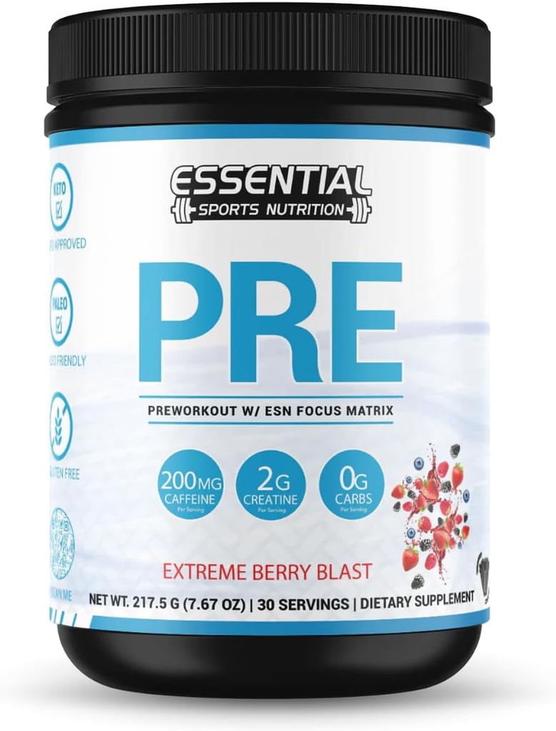 PRE | Creatine, Focus Formula, 200mg Caffeine(n/a, Extreme Berry Blast)와 사전 운동