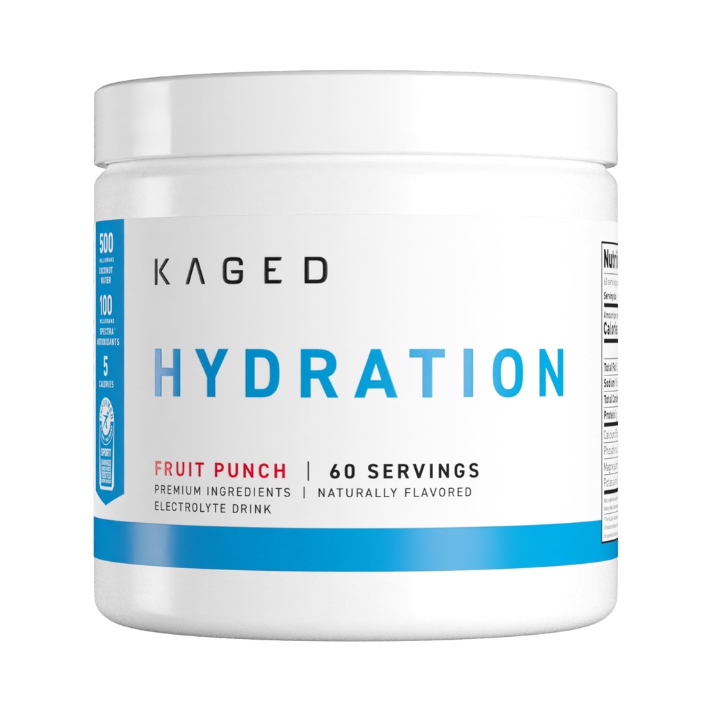 Kaged Hydration Electrolytes Powder | 과일 펀치 | Hydra-Charge Sports Drink Mix | Pre, Post, Intra Workout | Low Carb, Vegan, Gluten Free | 남성용 보충제 | 60 인분