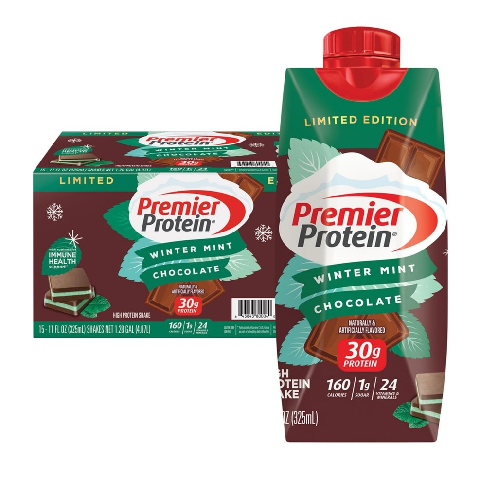 Premier Protein Winter Mint Chocolate Protein Shake 11 Fl Oz (패킹 1)