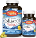 Carlson - Cod Liver Oil Gems, 460 mg Omega-3s + Vitamins A & D3, Wild-Caught Norwegian Arctic Cod Liver Oil, Sustainably Sourced Nordic Fish Oil Capsules, 레몬, 180 Softgels