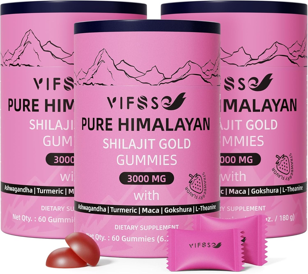 Shilajit Gummies, 3000 Mg Shilajit Ashwagandha, 남성과 여성을위한 Turmeric Sugar-Free Gummies, Shilajit Supplement, 에너지를위한 비 GMO 자연 Shilajit, 180 Gummies