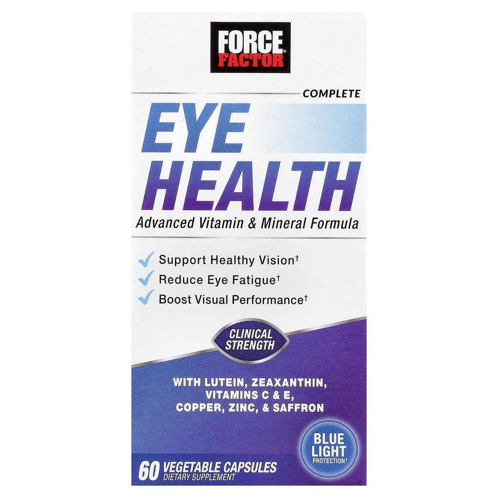 FORCE FACTOR 완전한 눈 건강, Lutein & Zeaxanthin를 가진 임상 힘 눈 비타민은 시각, 눈 기능 및 파란 빛 보호, 성인을 위한 눈 건강 보충교재, 60의 캡슐을 지원합니다