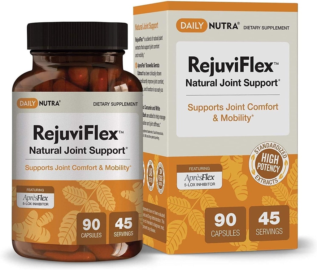 RejuviFlex - 천연 합동 보충교재 w/ApresFlex Boswellia AKBA, Turmeric Curcumin, Piperine & 백색 Willow Bark - 손, 무릎, 전반적인 합동 건강 (90의 캡슐)의 기능을 위해 -