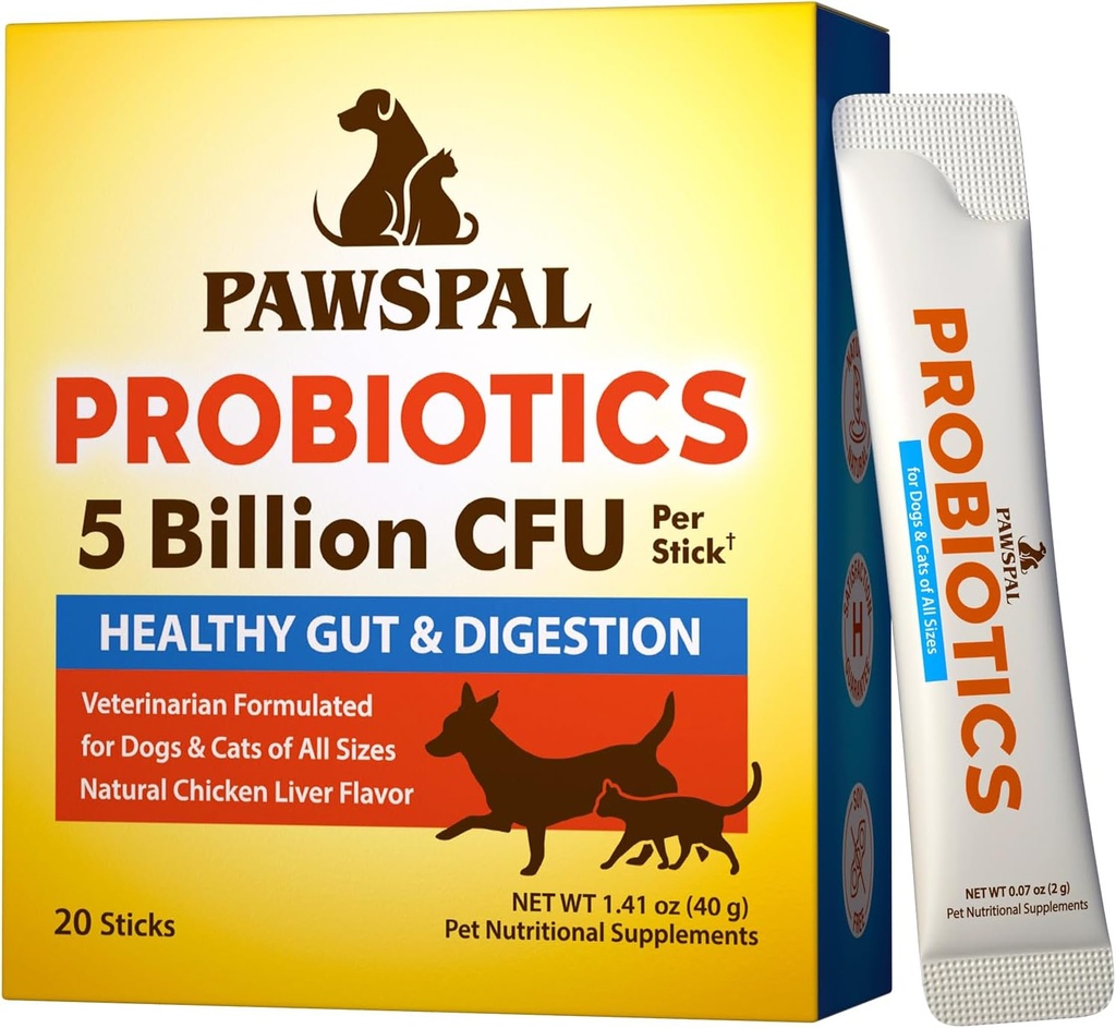 개와 고양이를위한 Probiotics, 5 억 CFU, 수의사 공식화, 소화 및 면역 건강, Gut Flora 균형, 모든 자연 프로 바이오 틱 분말, 닭 간장 맛, 20 스틱