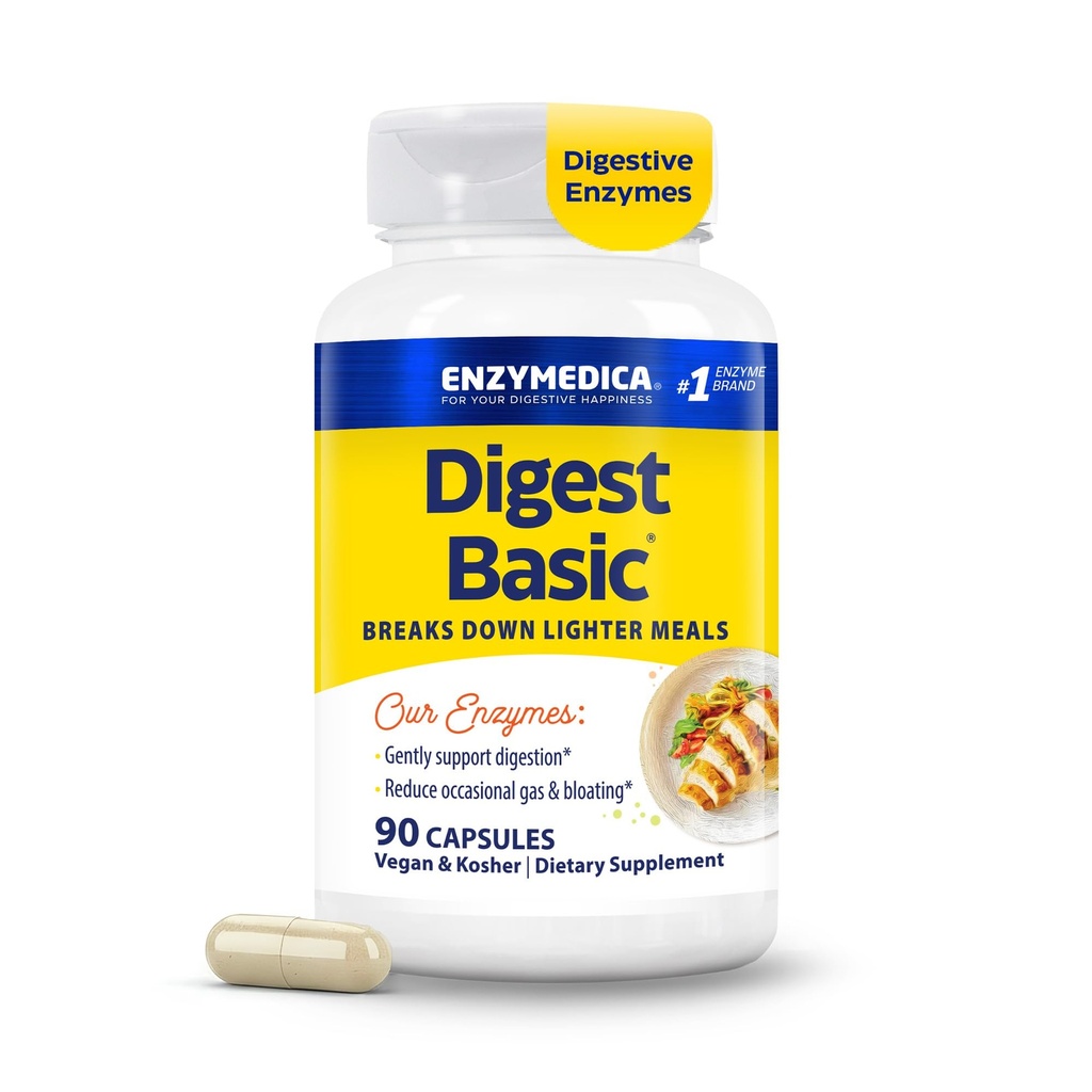 Enzymedica Digest Basic, Sensitive Stomachs의 Digestive Enzymes, 빠른 Acting Gas & Bloating Relief, 90 카운트 제공