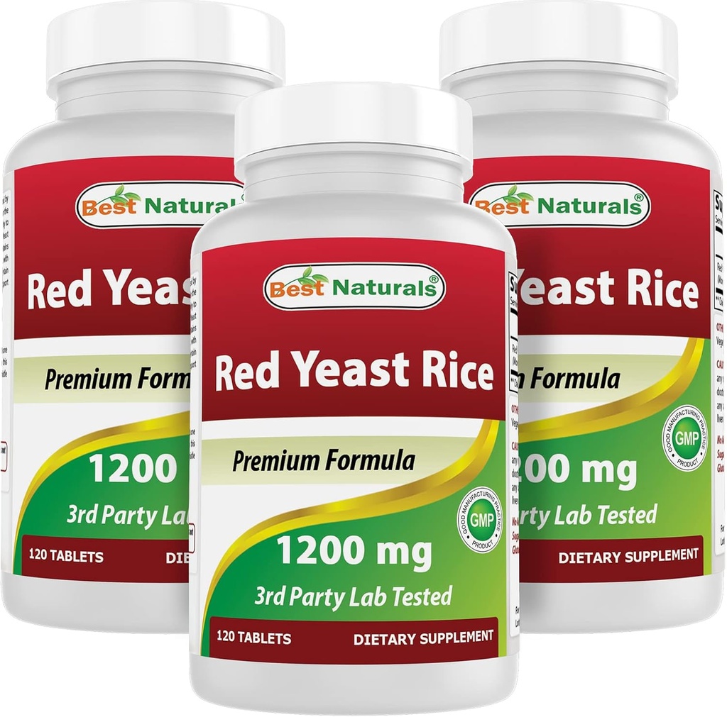 제일 자연적인 빨간 효모 밥 1200 mg (Non-GMO) 120의 정제 (120의 조사 3)의 포장)