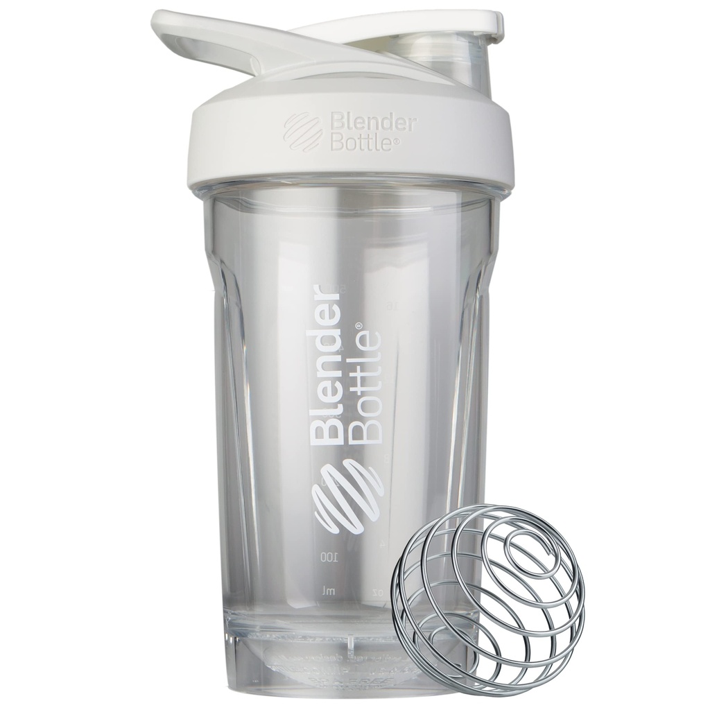 BlenderBottle Sport Shaker Bottle with Wire Whisk, 24Ounce, White – Athletes & Fitness Enthusiasts, Easy Mixing, 내구재 및 경량, Lockable Lid
