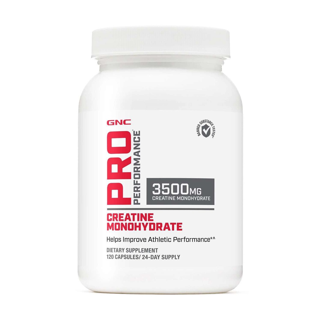 GNC 직업적인 성과 크레아틴 Monohydrate 3.5g 보충교재, 개량합니다 근육 건물, 내구시간 및 성과, 120의 캡슐, 24의 서빙