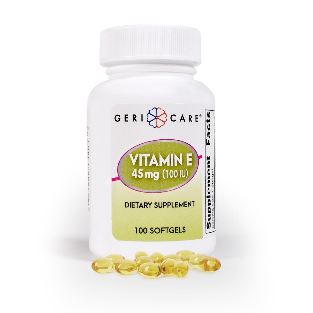 GeriCare 고순도 비타민 E 캡슐 - 100 IU for Skin & Immune support, 45mg | 100 Count | 유기농 비타민 E 여성 및 남성