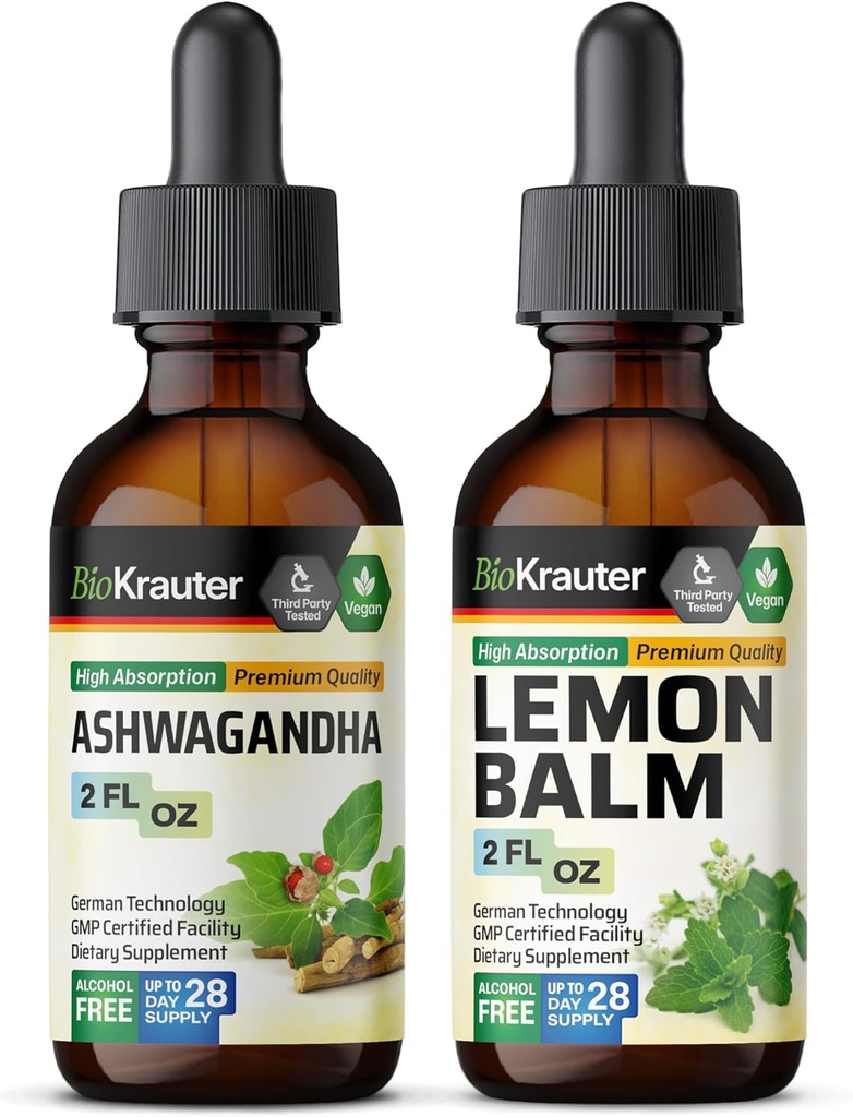 BIO KRAUTER Ashwagandha Tincture 2 Fl. Oz. & 레몬 Balm Tincture 2 Fl. 오즈.