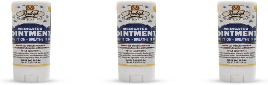 Rawleigh Medicated Ointment 스틱 0.5 oz (14.2g) - 휴대용 스틱 형식으로 클래식 아로마 체스트 루브 - Non-Greasy - 3 팩