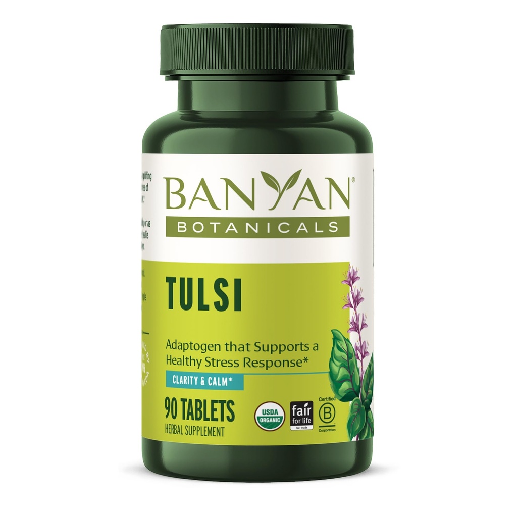 Banyan Botanicals Tulsi (Holy Basil) - Adaptogen - 유기 Lung 및 호흡 건강 보충 * - 90 정제 - Non-GMO 지속 가능한 Sourced Vegan
