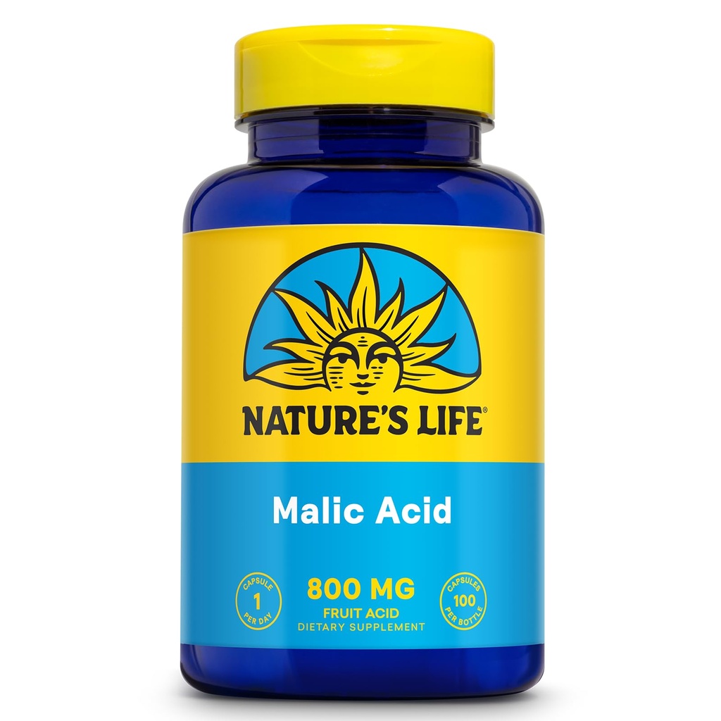 Nature's Life Malic Acid 800 mg | 체라딩 에이전트 5 월 지원 에너지 및 근육 안락 | 글루텐 없음, 비 GMO | 100 개
