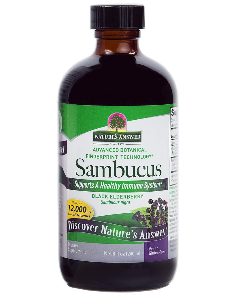 Nature's Answer Sambucus Black Elder Berry Extract Syrup in Plastic Bottle Alcohol-Free 8-Fluid Ounces | Daily Immune Support | Antioxidants로 포장 | 가족 친화적 인 | Flue Season Defender