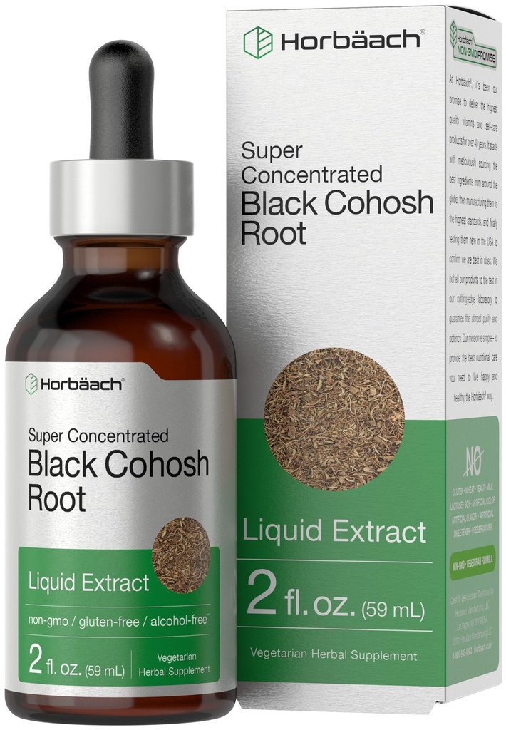 Horbäach Black Cohosh Root Tincture | 2 fl oz | 액체 추출물 | 알코올 무료 허브 드롭 | 채식 | 비 GMO, 글루텐 무료 보충