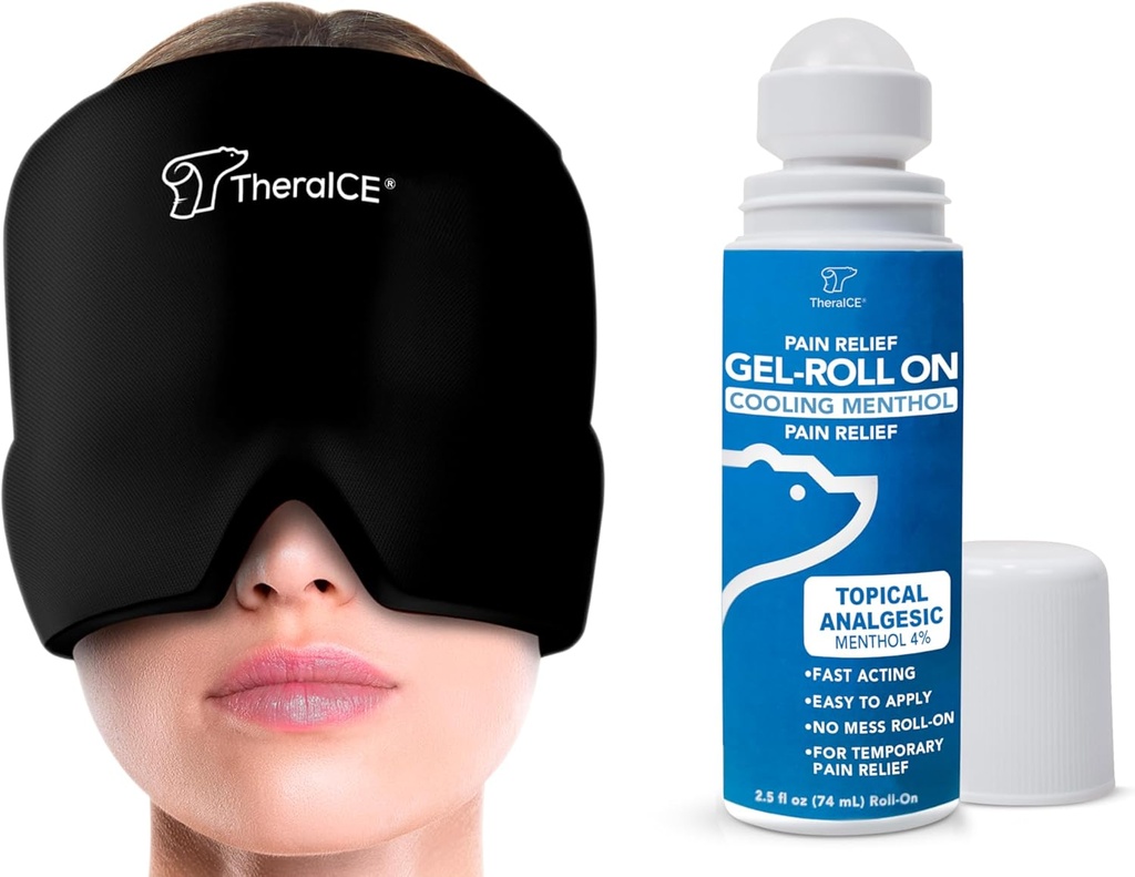 TheraICE 편두통 기복 모자와 TheraICE 고통 구호 목록